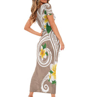 Kanaka Maoli Hawaii Plumeria Short Sleeve Bodycon Dress Dancing Tentacles Beige Style LT7 - Polynesian Pride
