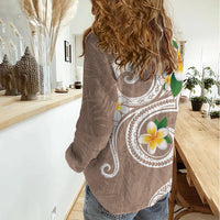 Kanaka Maoli Hawaii Plumeria Women Casual Shirt Dancing Tentacles Beige Style LT7 - Polynesian Pride