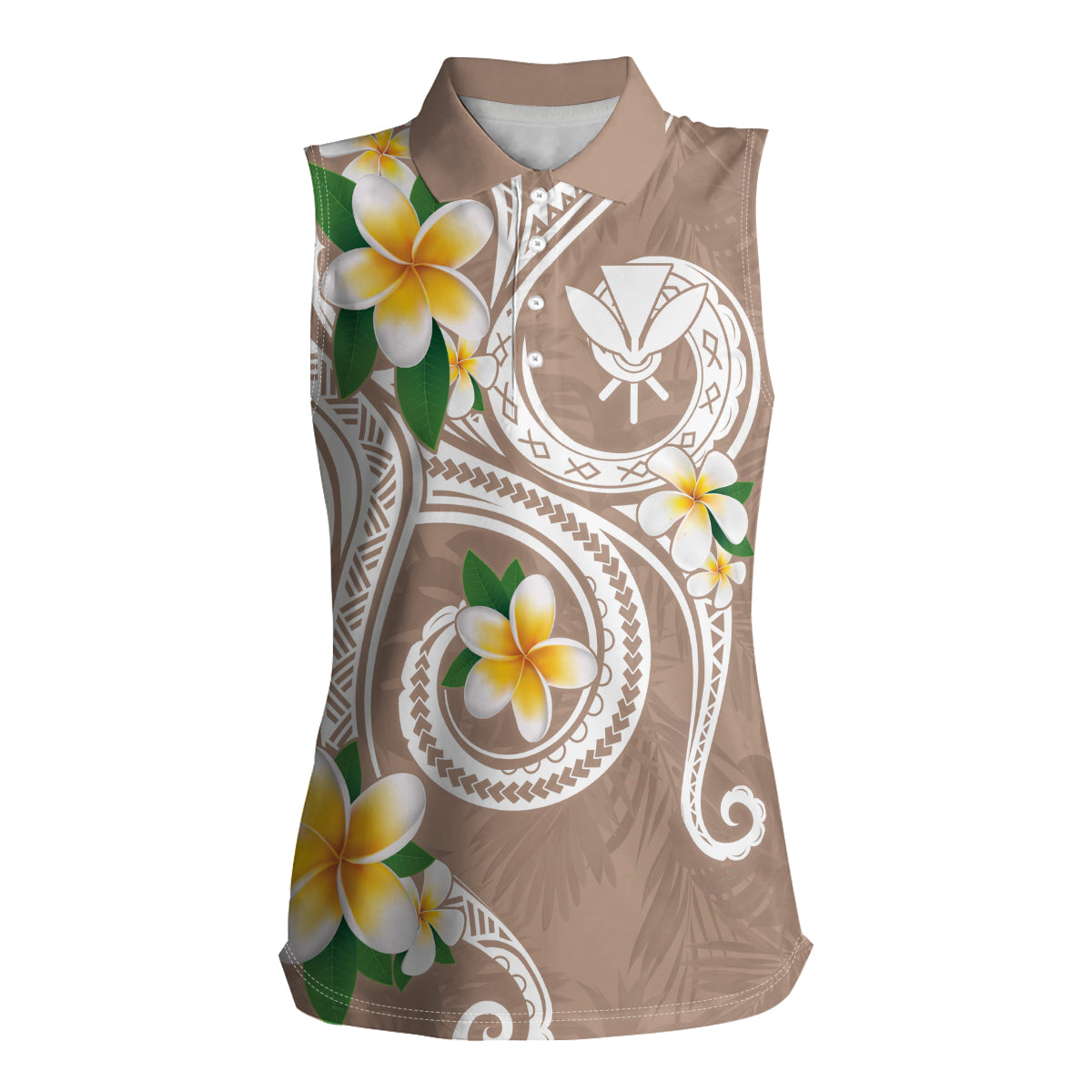 Kanaka Maoli Hawaii Plumeria Women Sleeveless Polo Shirt Dancing Tentacles Beige Style LT7 Female Beige - Polynesian Pride