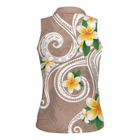 Kanaka Maoli Hawaii Plumeria Women Sleeveless Polo Shirt Dancing Tentacles Beige Style LT7 - Polynesian Pride