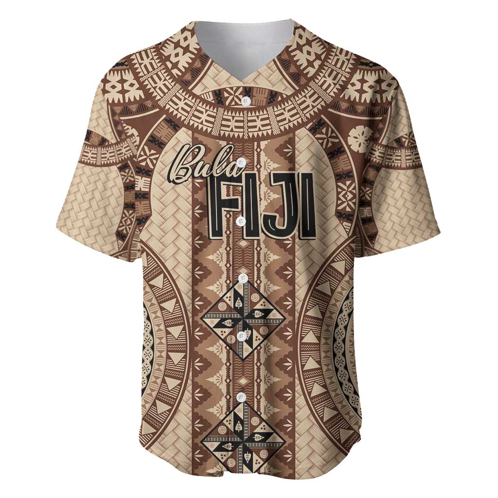 Bula Fiji Vintage Baseball Jersey Brown Masi Motifs LT7 Brown - Polynesian Pride