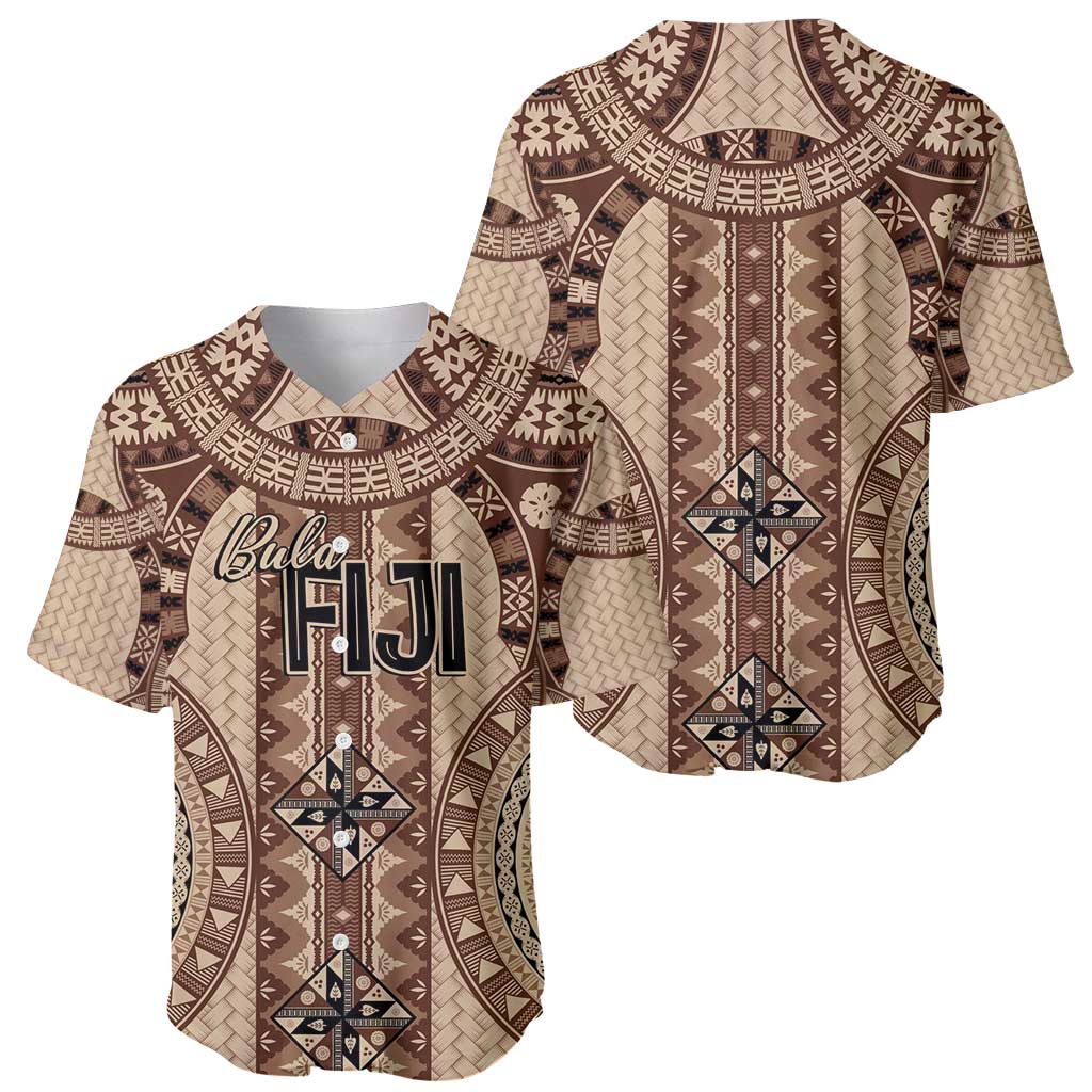 Bula Fiji Vintage Baseball Jersey Brown Masi Motifs LT7 - Polynesian Pride