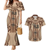 Bula Fiji Vintage Couples Matching Mermaid Dress and Hawaiian Shirt Brown Masi Motifs LT7 Brown - Polynesian Pride