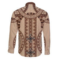 Bula Fiji Vintage Family Matching Long Sleeve Bodycon Dress and Hawaiian Shirt Brown Masi Motifs LT7 - Polynesian Pride