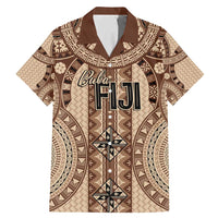 Bula Fiji Vintage Family Matching Mermaid Dress and Hawaiian Shirt Brown Masi Motifs LT7 Dad's Shirt - Short Sleeve Brown - Polynesian Pride