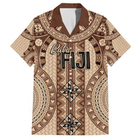 Bula Fiji Vintage Family Matching Off The Shoulder Long Sleeve Dress and Hawaiian Shirt Brown Masi Motifs LT7 Dad's Shirt - Short Sleeve Brown - Polynesian Pride