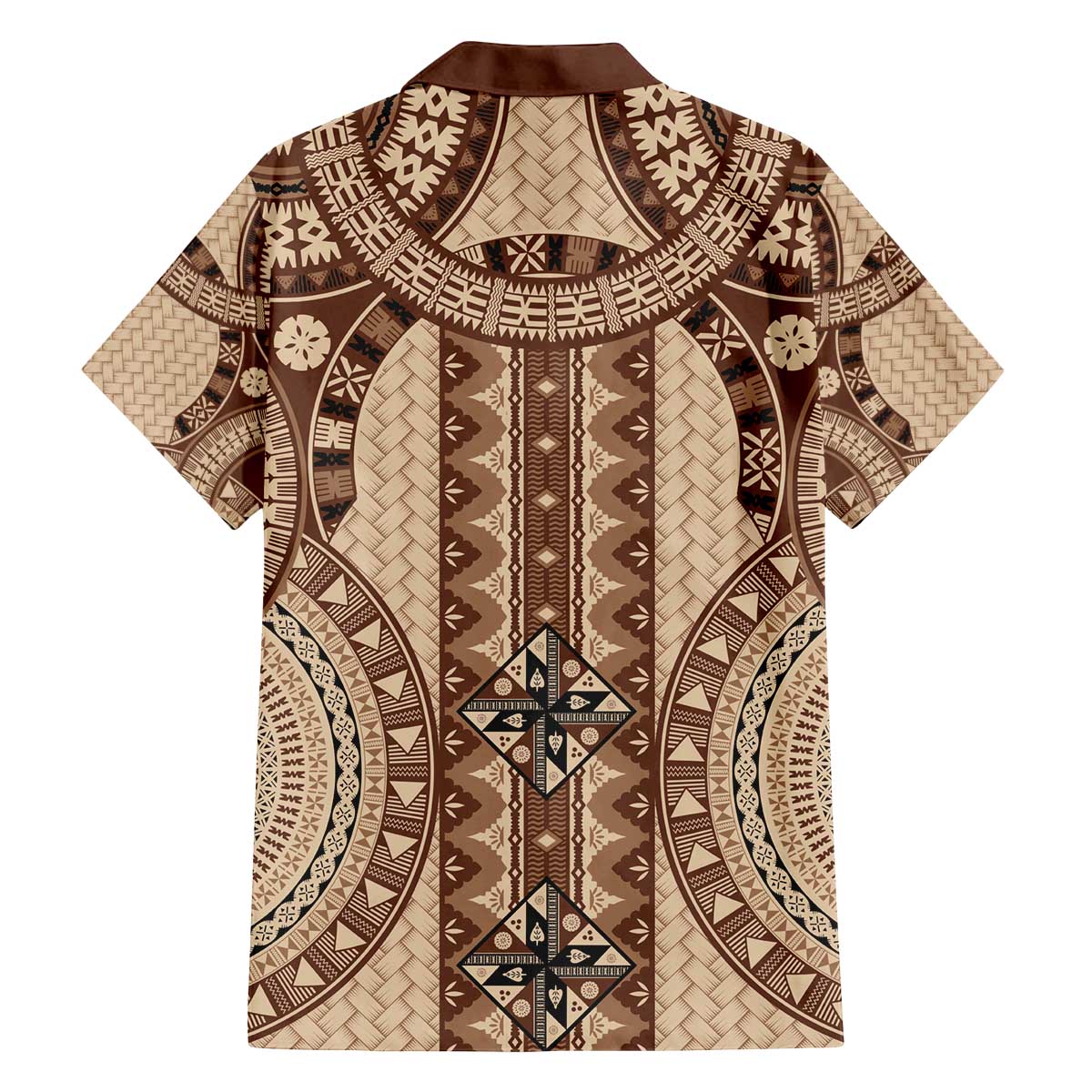 Bula Fiji Vintage Family Matching Off The Shoulder Long Sleeve Dress and Hawaiian Shirt Brown Masi Motifs LT7 - Polynesian Pride