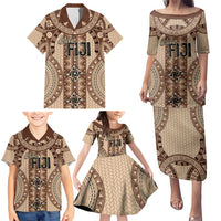 Bula Fiji Vintage Family Matching Puletasi and Hawaiian Shirt Brown Masi Motifs LT7 - Polynesian Pride