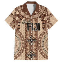Bula Fiji Vintage Family Matching Puletasi and Hawaiian Shirt Brown Masi Motifs LT7 Dad's Shirt - Short Sleeve Brown - Polynesian Pride