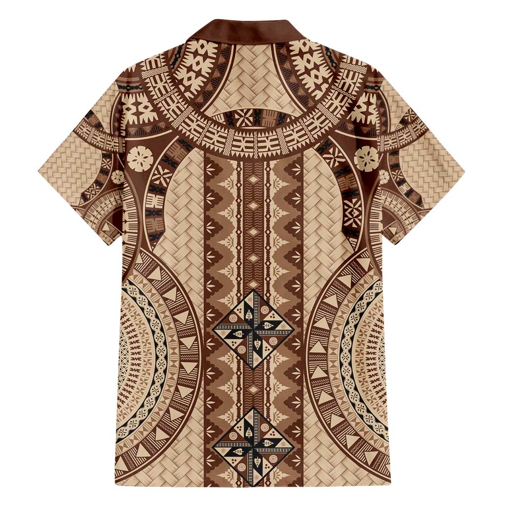Bula Fiji Vintage Family Matching Puletasi and Hawaiian Shirt Brown Masi Motifs LT7 - Polynesian Pride