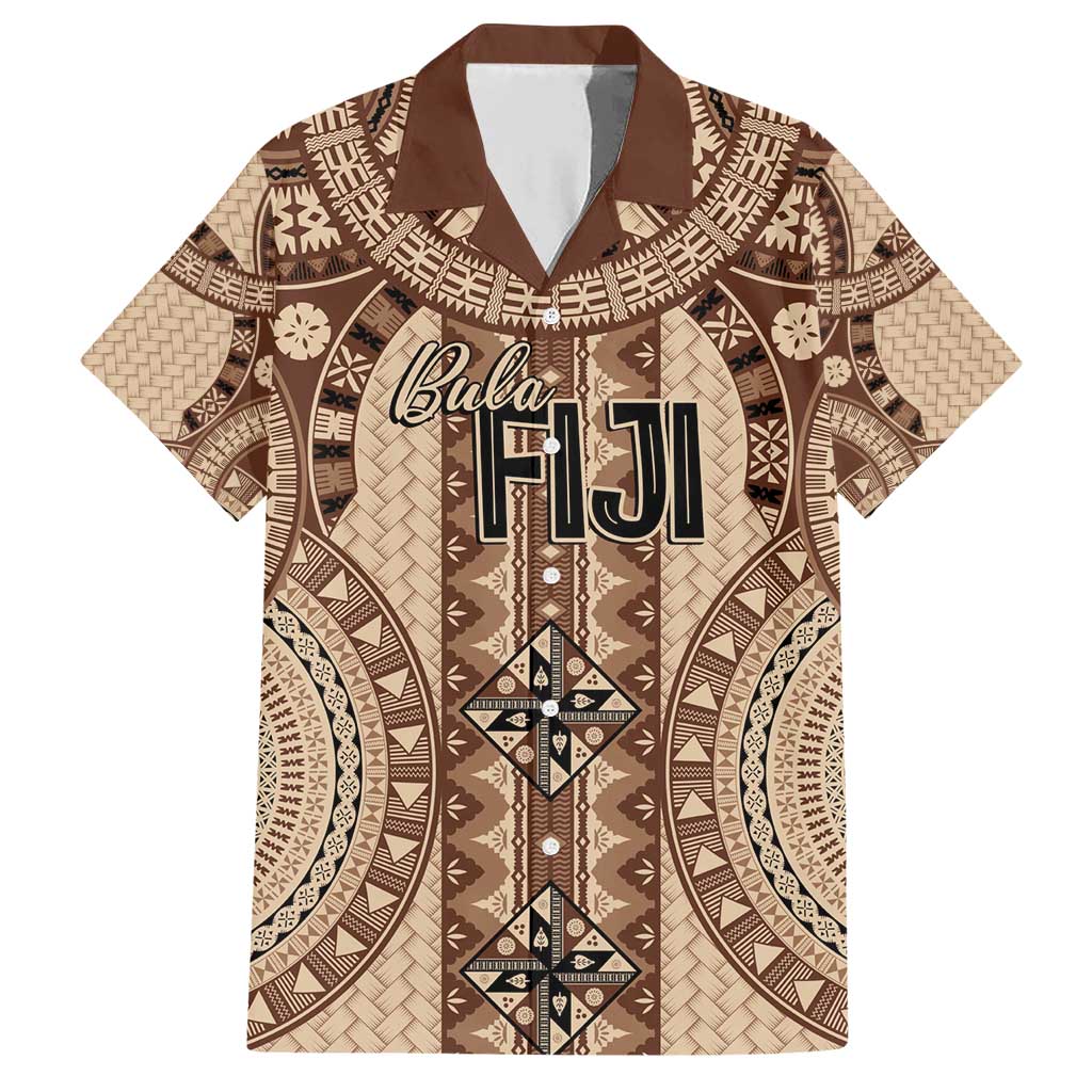 Bula Fiji Vintage Family Matching Short Sleeve Bodycon Dress and Hawaiian Shirt Brown Masi Motifs LT7 Dad's Shirt - Short Sleeve Brown - Polynesian Pride