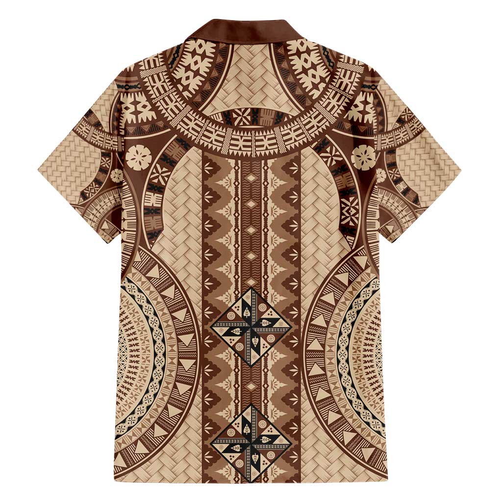 Bula Fiji Vintage Family Matching Short Sleeve Bodycon Dress and Hawaiian Shirt Brown Masi Motifs LT7 - Polynesian Pride