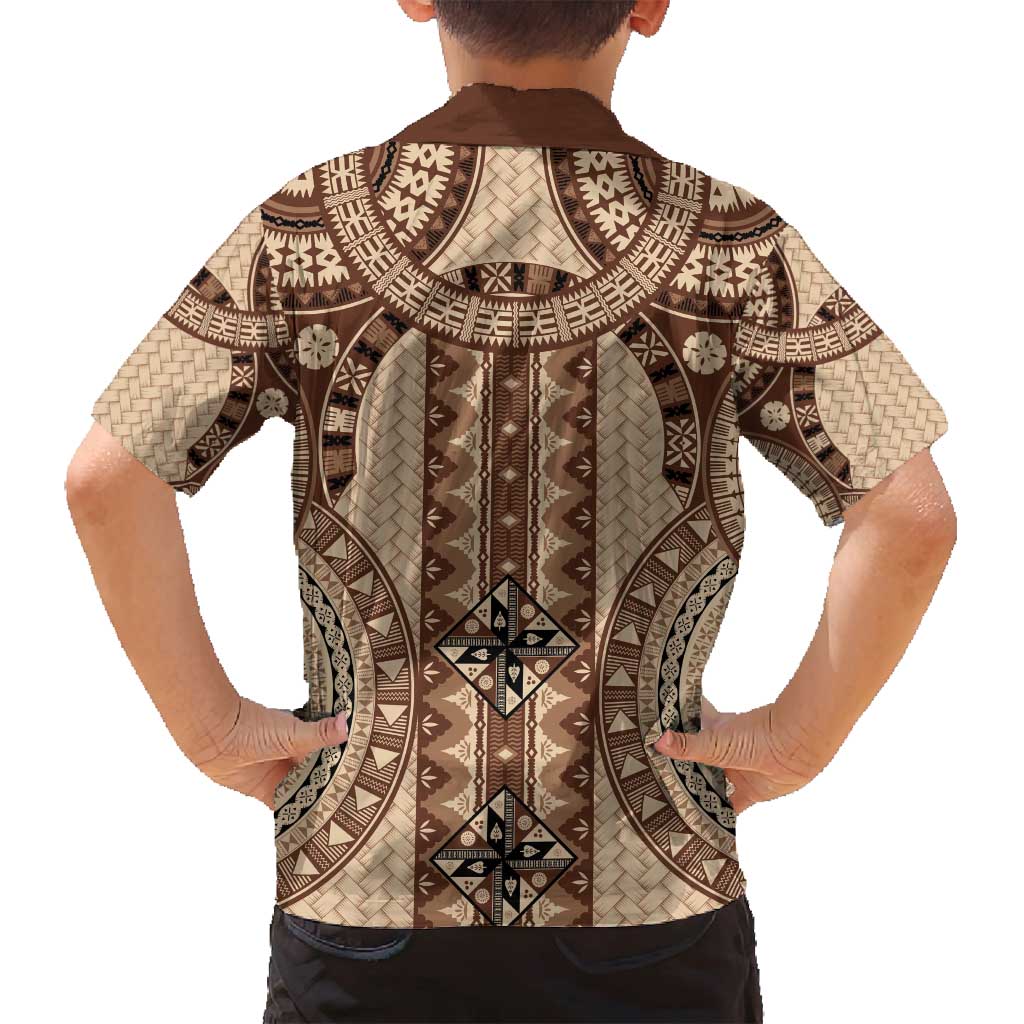 Bula Fiji Vintage Family Matching Summer Maxi Dress and Hawaiian Shirt Brown Masi Motifs LT7 - Polynesian Pride