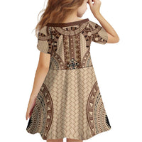 Bula Fiji Vintage Family Matching Summer Maxi Dress and Hawaiian Shirt Brown Masi Motifs LT7 - Polynesian Pride