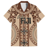 Bula Fiji Vintage Family Matching Tank Maxi Dress and Hawaiian Shirt Brown Masi Motifs LT7 Dad's Shirt - Short Sleeve Brown - Polynesian Pride