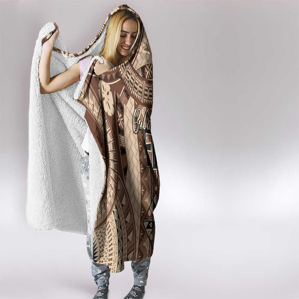 Bula Fiji Vintage Hooded Blanket Brown Masi Motifs