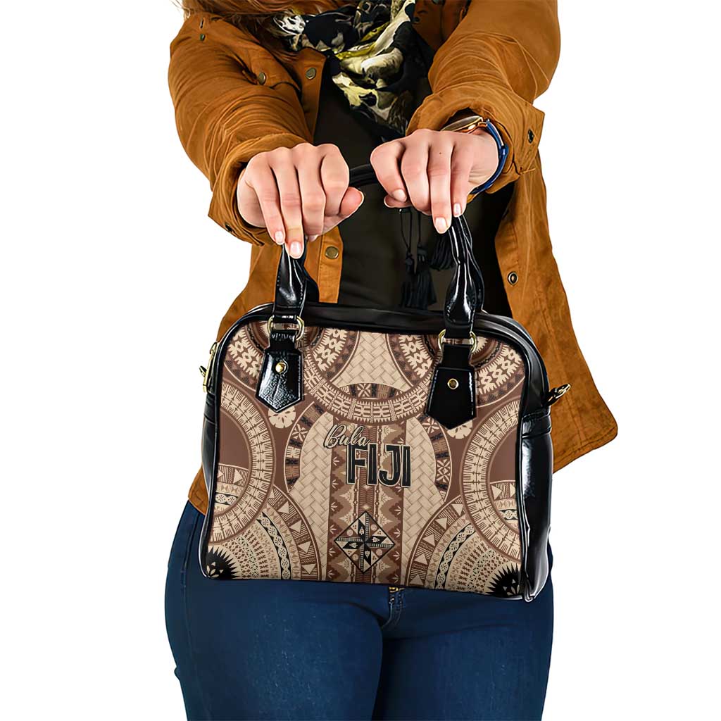 Bula Fiji Vintage Shoulder Handbag Brown Masi Motifs LT7 One Size Brown - Polynesian Pride