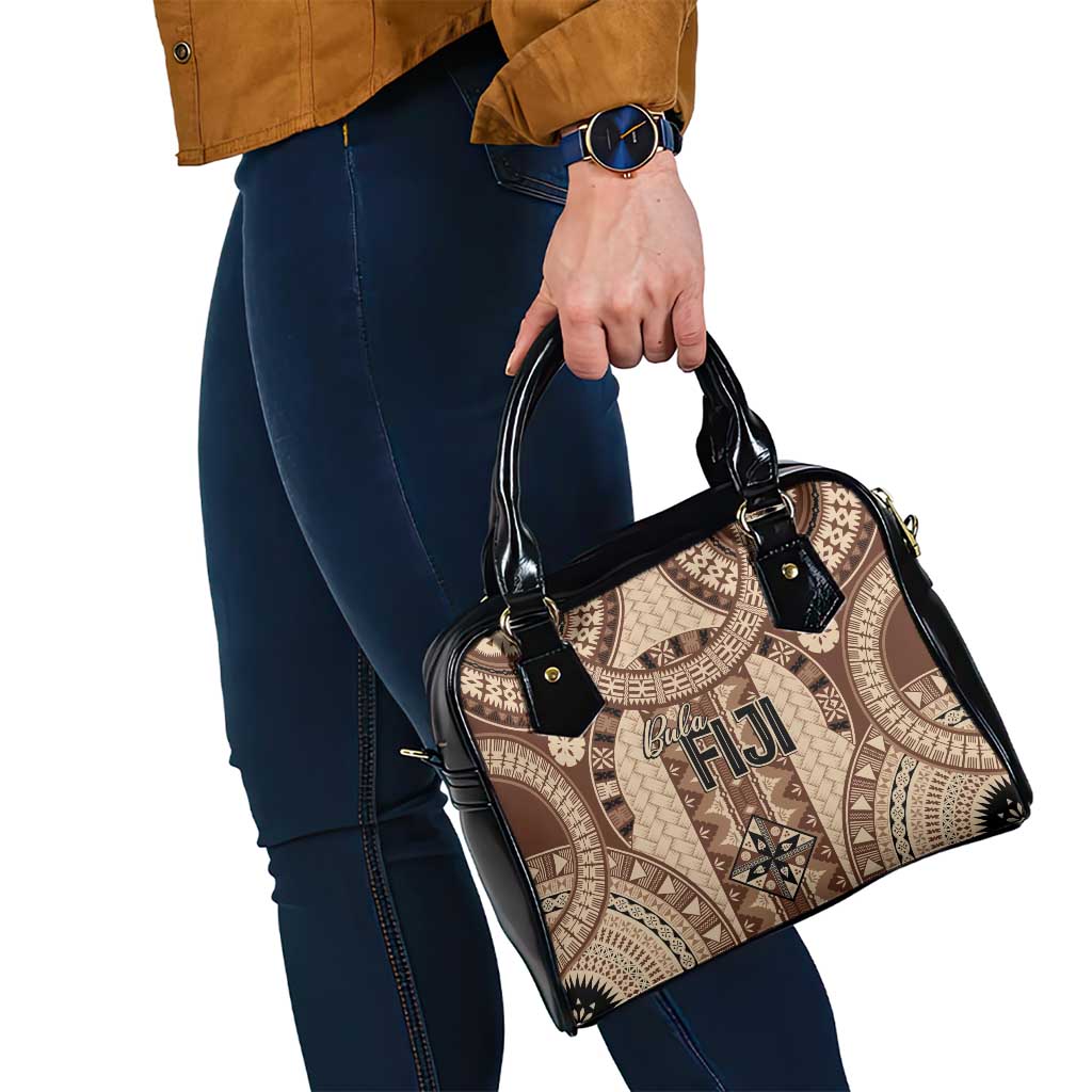 Bula Fiji Vintage Shoulder Handbag Brown Masi Motifs LT7 - Polynesian Pride