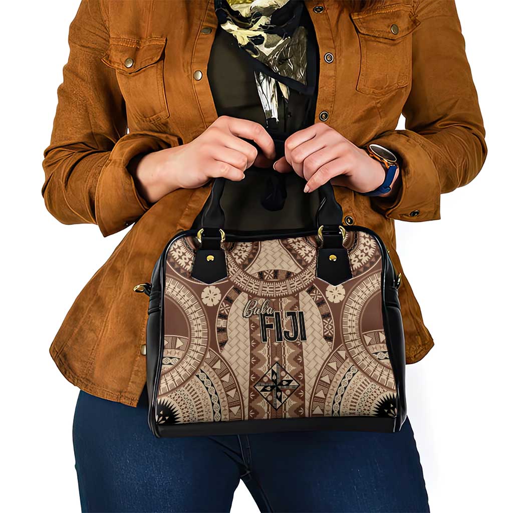 Bula Fiji Vintage Shoulder Handbag Brown Masi Motifs LT7 - Polynesian Pride