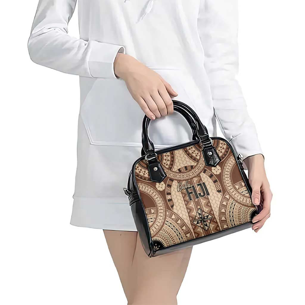 Bula Fiji Vintage Shoulder Handbag Brown Masi Motifs LT7 - Polynesian Pride