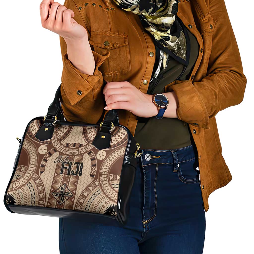 Bula Fiji Vintage Shoulder Handbag Brown Masi Motifs LT7 - Polynesian Pride