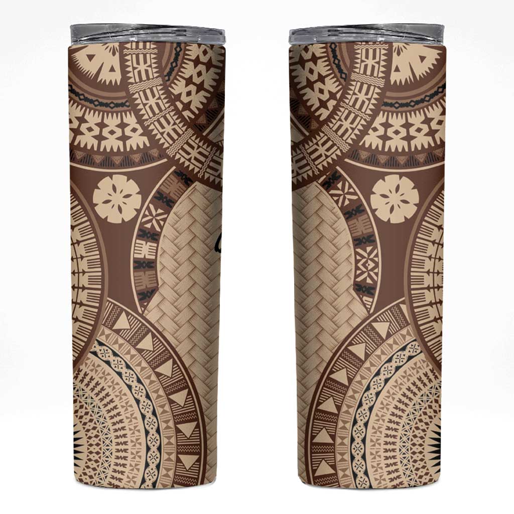 Bula Fiji Vintage Skinny Tumbler Brown Masi Motifs LT7 Brown - Polynesian Pride