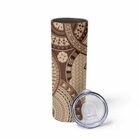 Bula Fiji Vintage Skinny Tumbler Brown Masi Motifs LT7 - Polynesian Pride