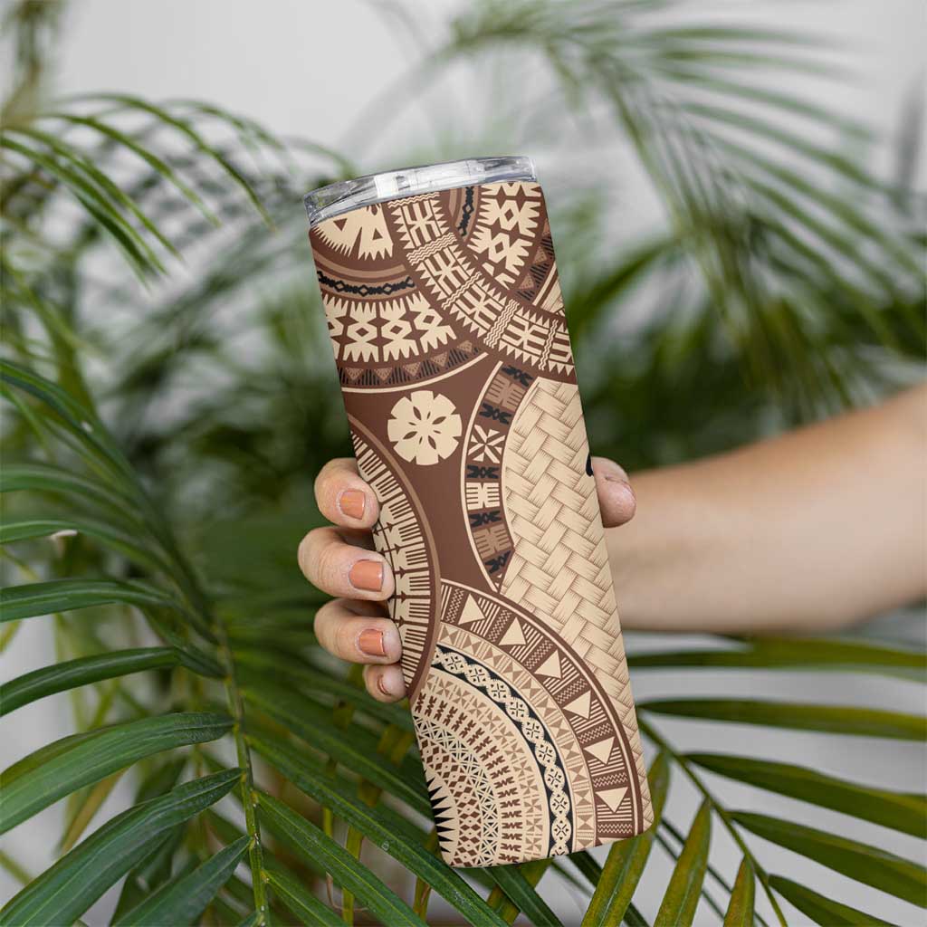 Bula Fiji Vintage Skinny Tumbler Brown Masi Motifs LT7 - Polynesian Pride