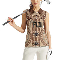 Bula Fiji Vintage Women Sleeveless Polo Shirt Brown Masi Motifs LT7 - Polynesian Pride