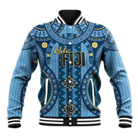 Bula Fiji Vintage Baseball Jacket Prussian Blue Masi Motifs LT7 Unisex Prussian Blue - Polynesian Pride