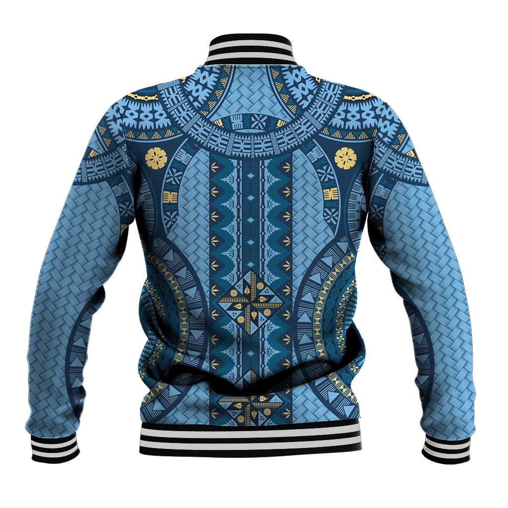 Bula Fiji Vintage Baseball Jacket Prussian Blue Masi Motifs LT7 - Polynesian Pride