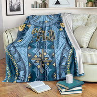Bula Fiji Vintage Blanket Prussian Blue Masi Motifs LT7 Prussian Blue - Polynesian Pride