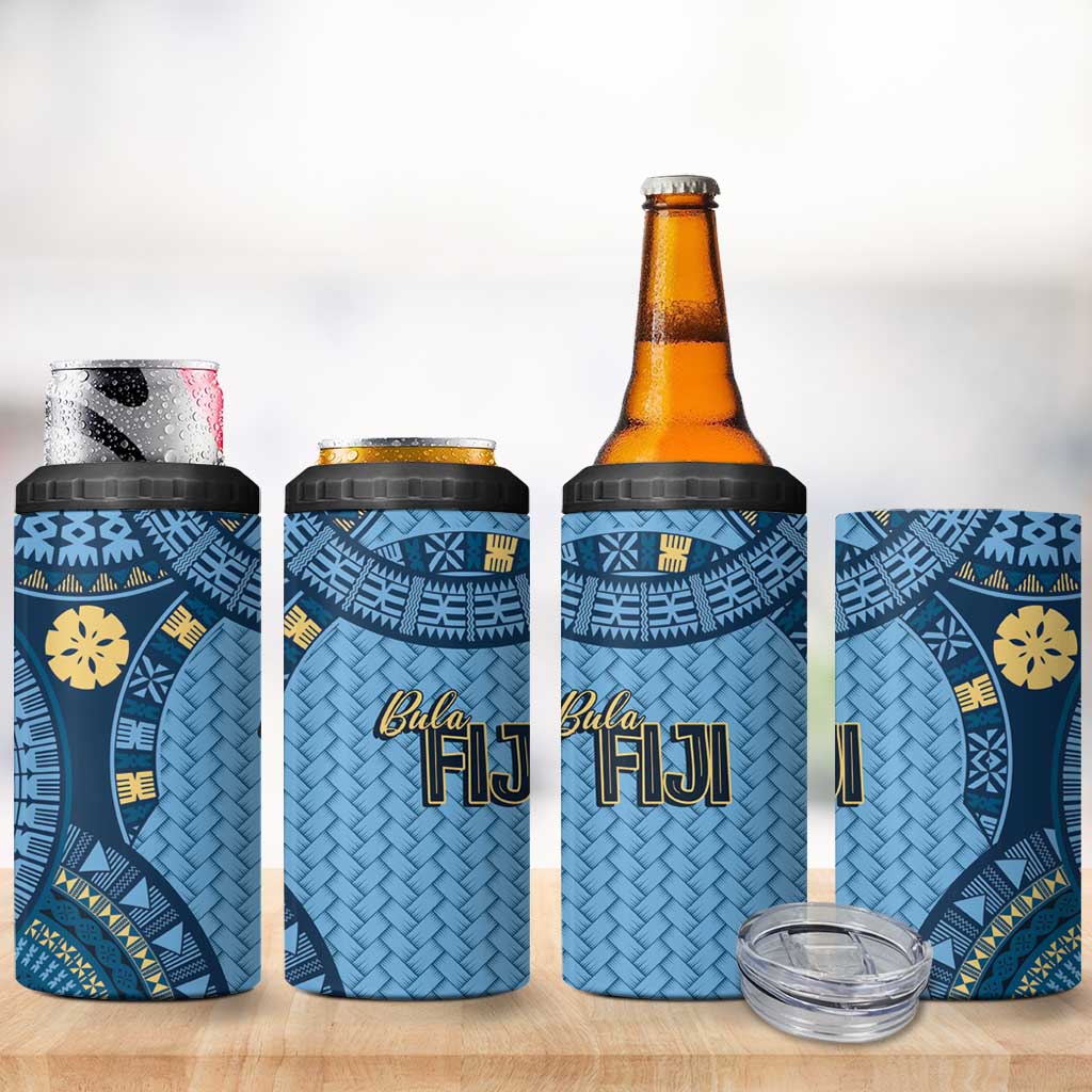 Bula Fiji Vintage 4 in 1 Can Cooler Tumbler Prussian Blue Masi Motifs