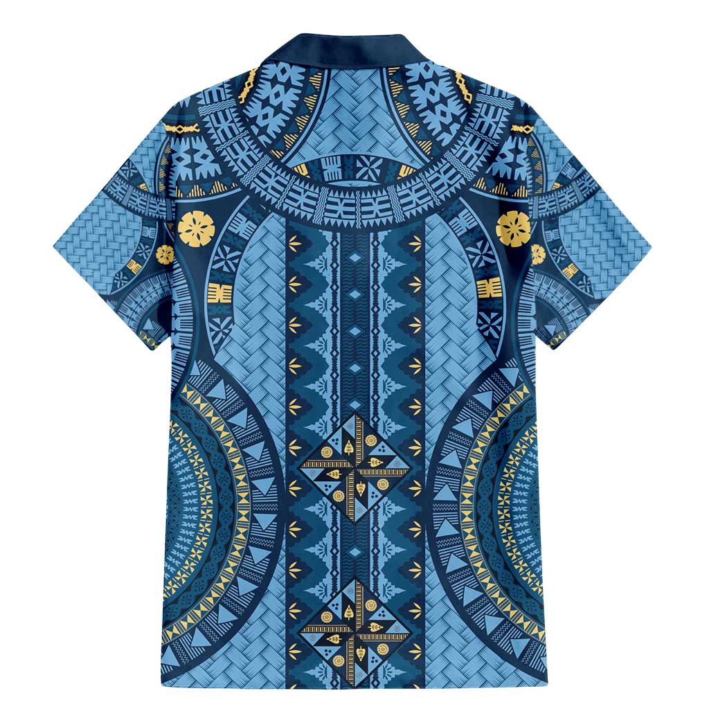 Bula Fiji Vintage Family Matching Mermaid Dress and Hawaiian Shirt Prussian Blue Masi Motifs LT7 - Polynesian Pride