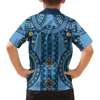 Bula Fiji Vintage Family Matching Puletasi and Hawaiian Shirt Prussian Blue Masi Motifs LT7 - Polynesian Pride