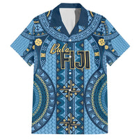 Bula Fiji Vintage Family Matching Summer Maxi Dress and Hawaiian Shirt Prussian Blue Masi Motifs LT7 Dad's Shirt - Short Sleeve Prussian Blue - Polynesian Pride