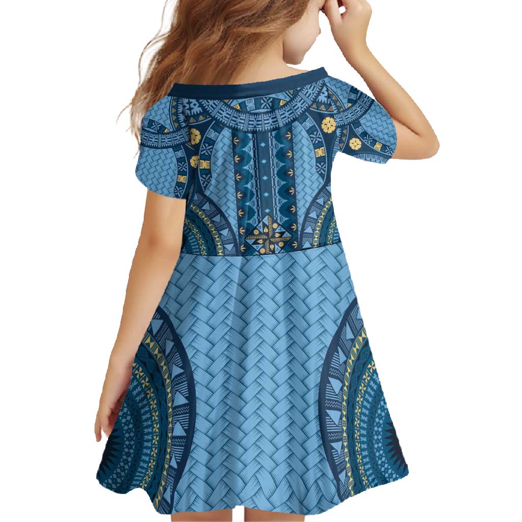 Bula Fiji Vintage Family Matching Tank Maxi Dress and Hawaiian Shirt Prussian Blue Masi Motifs LT7 - Polynesian Pride