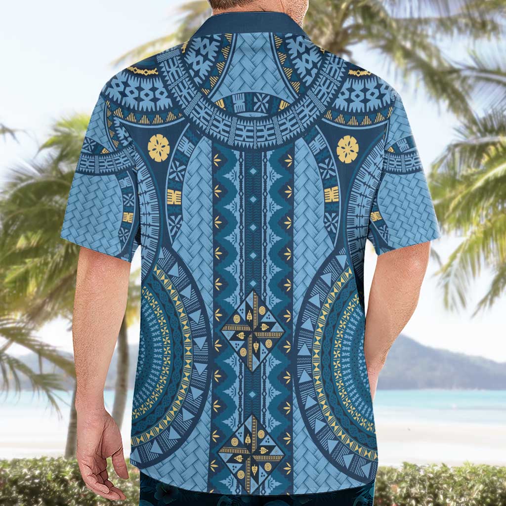 Bula Fiji Vintage Hawaiian Shirt Prussian Blue Masi Motifs