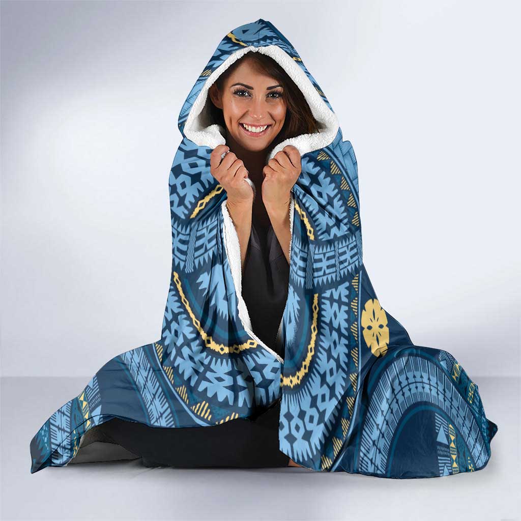 Bula Fiji Vintage Hooded Blanket Prussian Blue Masi Motifs
