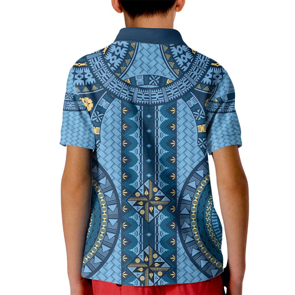 Bula Fiji Vintage Kid Polo Shirt Prussian Blue Masi Motifs