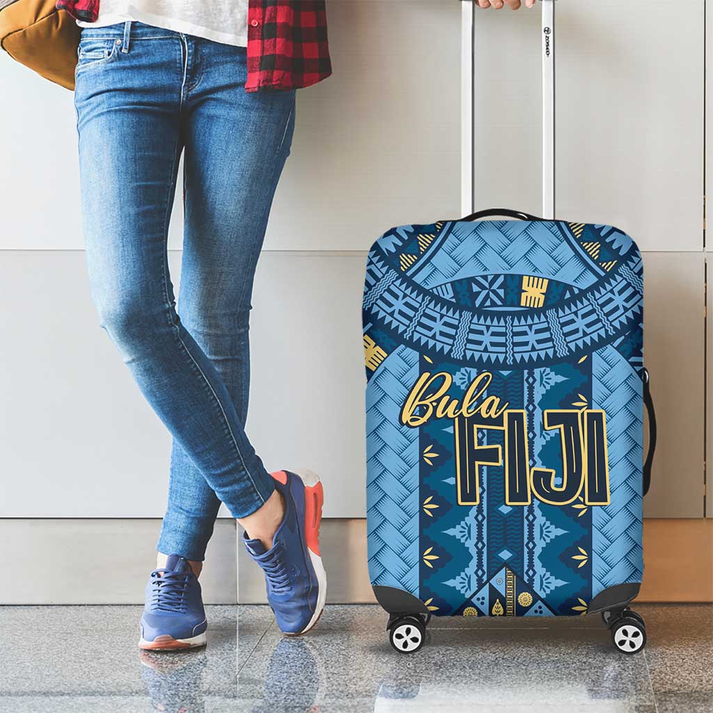 Bula Fiji Vintage Luggage Cover Prussian Blue Masi Motifs