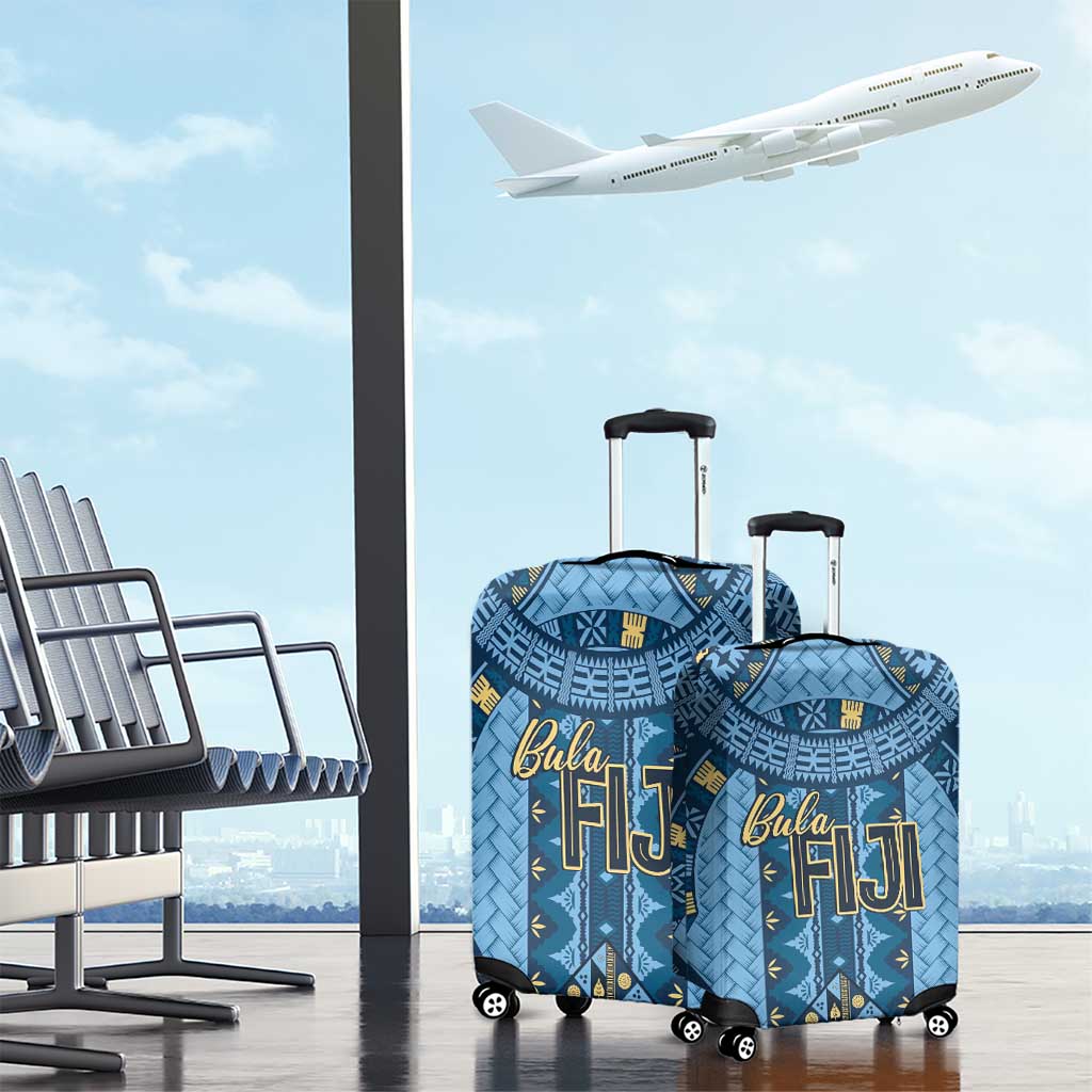 Bula Fiji Vintage Luggage Cover Prussian Blue Masi Motifs