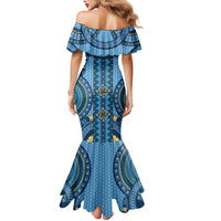 Bula Fiji Vintage Mermaid Dress Prussian Blue Masi Motifs