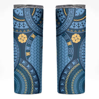 Bula Fiji Vintage Skinny Tumbler Prussian Blue Masi Motifs LT7 Prussian Blue - Polynesian Pride