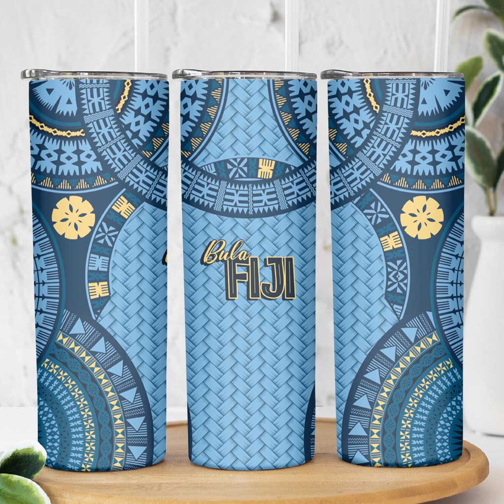 Bula Fiji Vintage Skinny Tumbler Prussian Blue Masi Motifs LT7 - Polynesian Pride