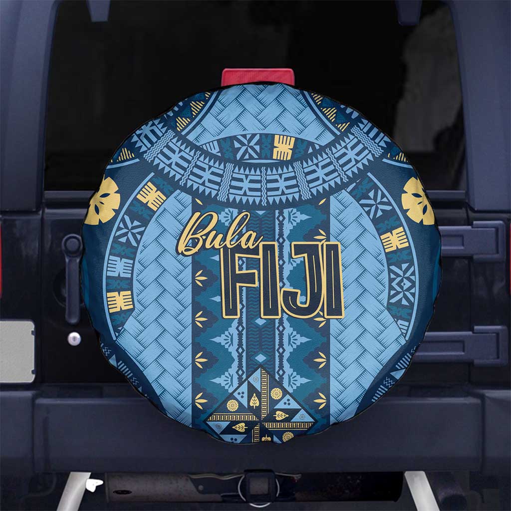 Bula Fiji Vintage Spare Tire Cover Prussian Blue Masi Motifs LT7 No hole Prussian Blue - Polynesian Pride