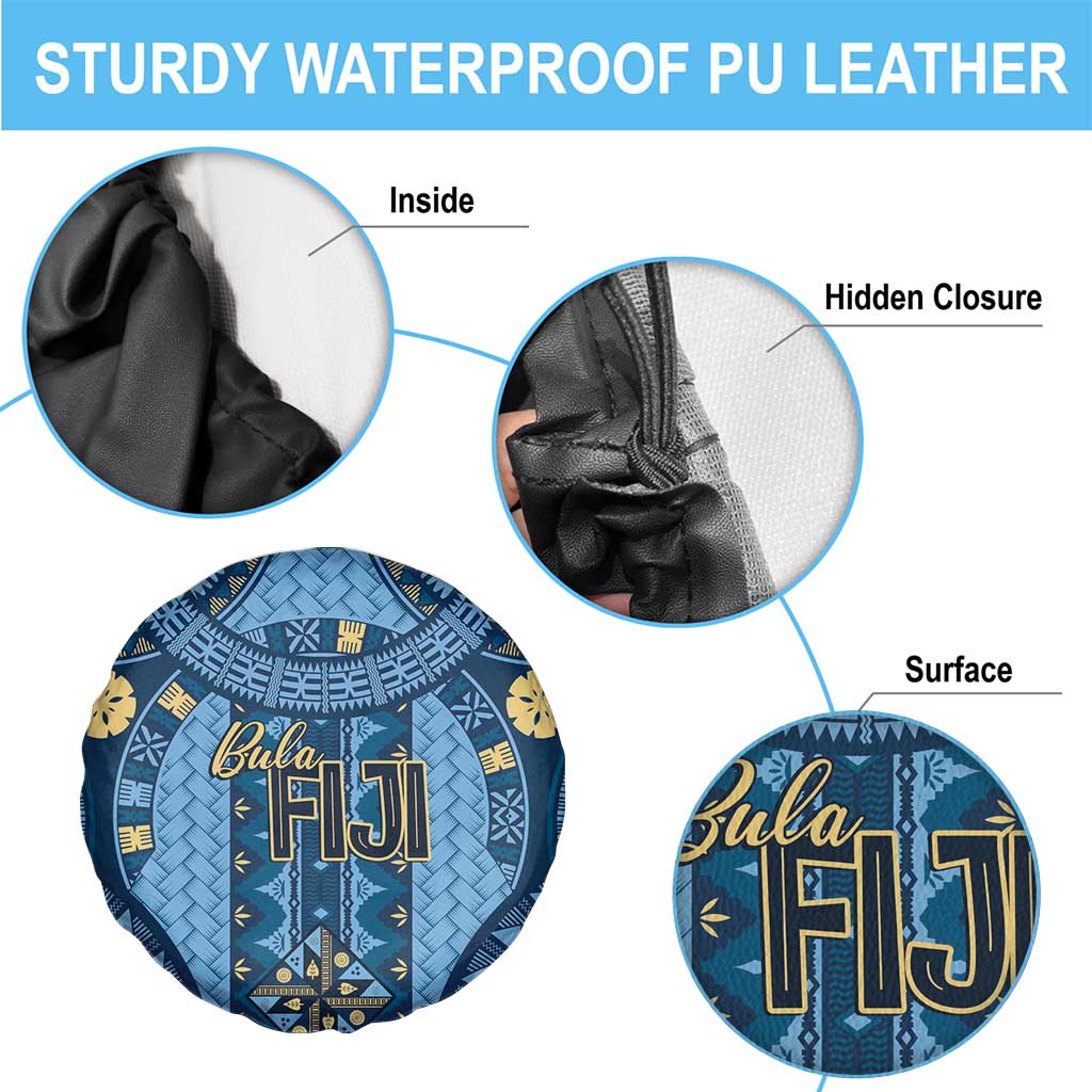 Bula Fiji Vintage Spare Tire Cover Prussian Blue Masi Motifs LT7 - Polynesian Pride