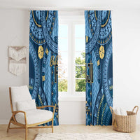 Bula Fiji Vintage Window Curtain Prussian Blue Masi Motifs