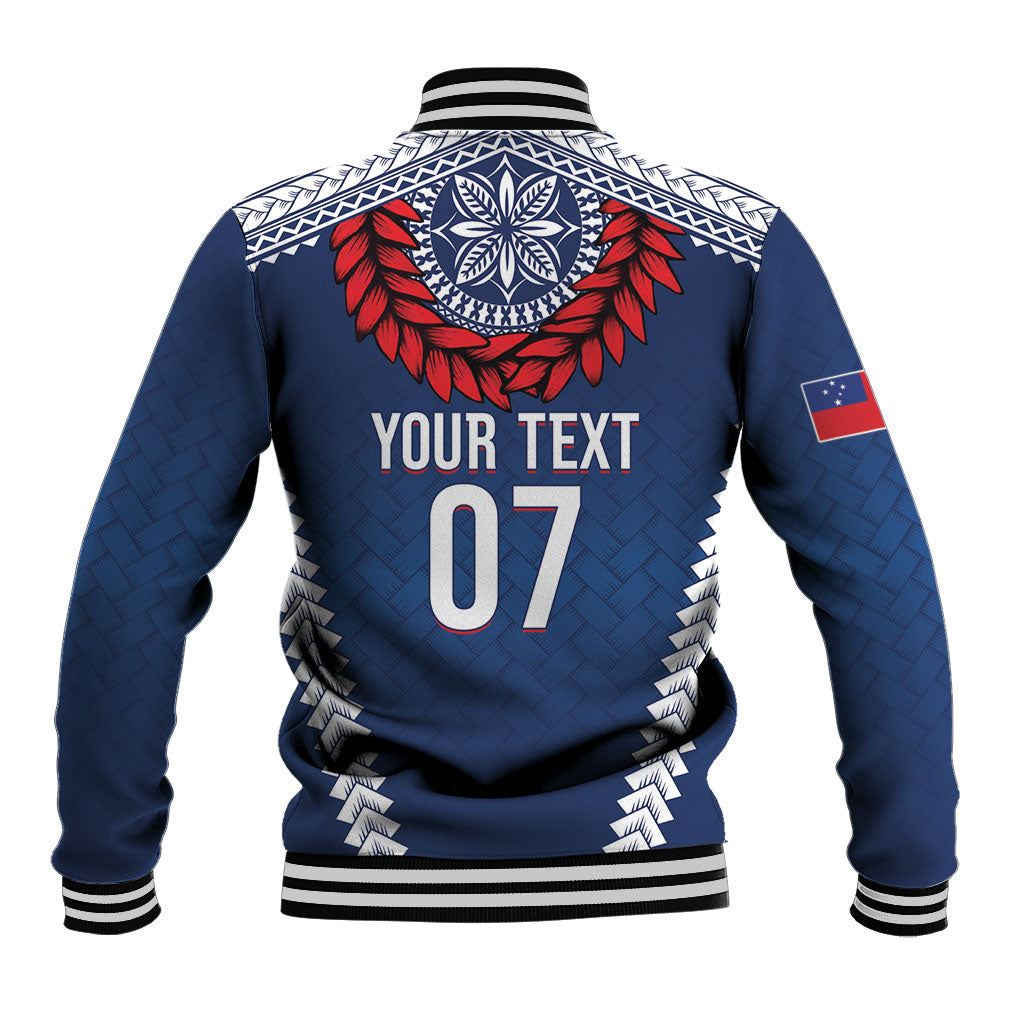 Manu Samoa Rugby Custom Navy Blue Baseball Jacket ʻIe Toga Pattern With Red Ula fala LT7 - Polynesian Pride