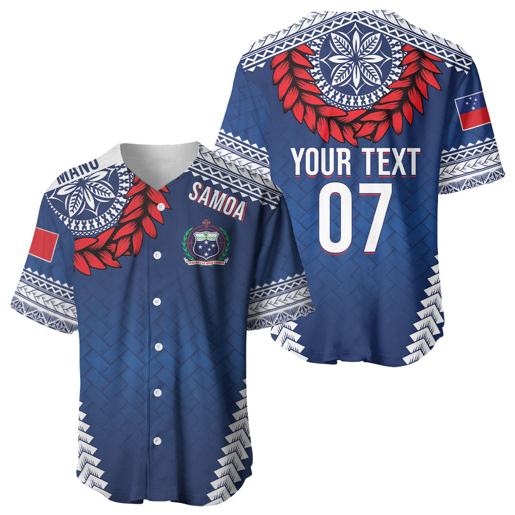 Manu Samoa Rugby Custom Navy Blue Baseball Jersey ʻIe Toga Pattern With Red Ula fala LT7 - Polynesian Pride